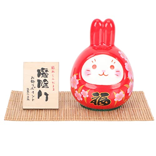 GALPADA Hasenornament Japanische Glückskatze Kinderspielzeug Keramik Maskottchen Katze Figuren Statue Japanische Daruma Schreibtisch Kunst Dekore Für Party Tisch Garten Rot Auto Spielzeug von GALPADA
