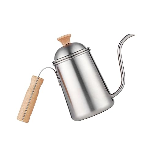 GALPADA Kaffeekanne mit Langem Ausguss Hitzebeständiger Outdoor Wasserkocher Tragbarer Camping Kessel mit Holzgriff Leicht und Kompakt für Filterkaffee und Heißwasser von GALPADA