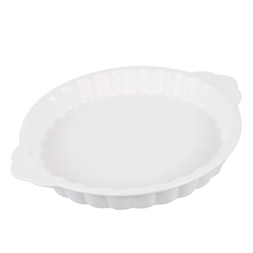 GALPADA Keramik Backform mit Griffen Eleganter Runder Auflaufform aus Weißem Glattem Leicht zu Reinigendem Material Praktische Platzsparende Backform für Vielseitiges Backen und Kochen von GALPADA