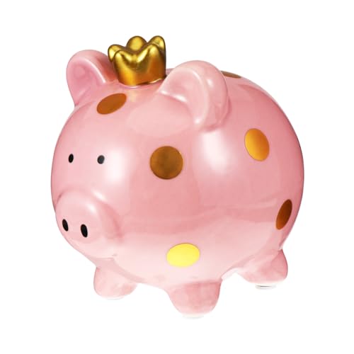 GALPADA Keramik Spardose Schwein mit Krone Rosa Piggy Bank für Niedliche Münzbox Sicherer Geruchsfreier Sparbehälter Geschenkidee zur Geldaufbewahrung und Sparförderung von GALPADA
