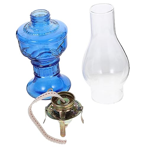 GALPADA Kerosinlampe industriell Lampen Öl Licht antikes Mini Schreibtisch Dekoration schlafzimmerlampe Oil lamp Leuchtmittel Öllaternen für den Innenbereich Tempel Öllampe Glas Blue von GALPADA
