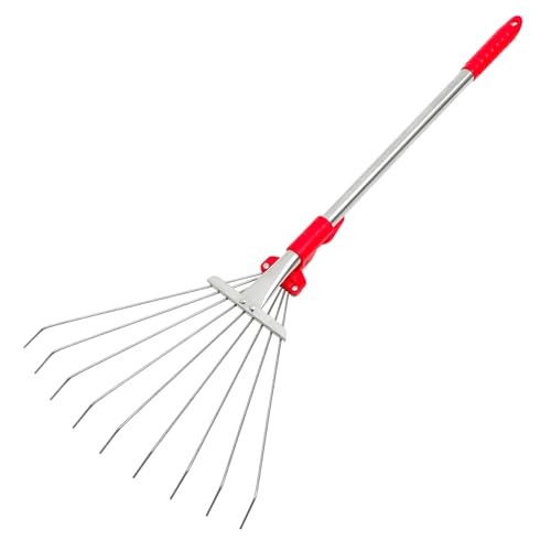 GALPADA Kleiner Robuster Edelstahl Laubharke mit Teleskopstiel Multifunktionaler Gartenrechen für Laub und Bodenbearbeitung Leichtes Langlebiges Gartengerät für Gartenliebhaber und von GALPADA