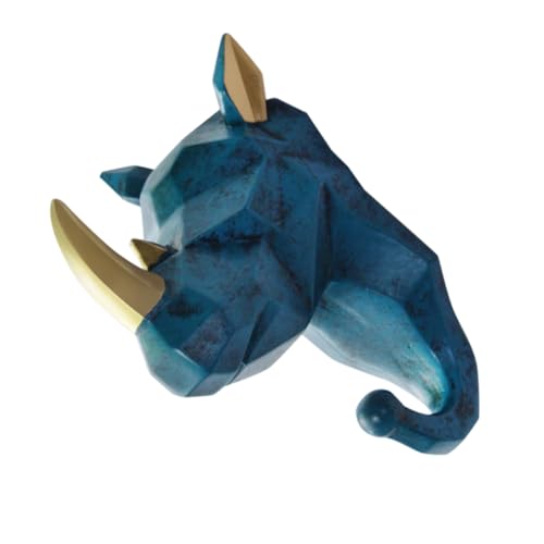 GALPADA Kreativer Resin Wandhaken in Tierform Stabiles Design Vielseitig als Mantel Hutaufhänger Schlüsselhalter Dekorativer Blauer Rhinozeros Kopf für Wandmontage ohne Bohren von GALPADA