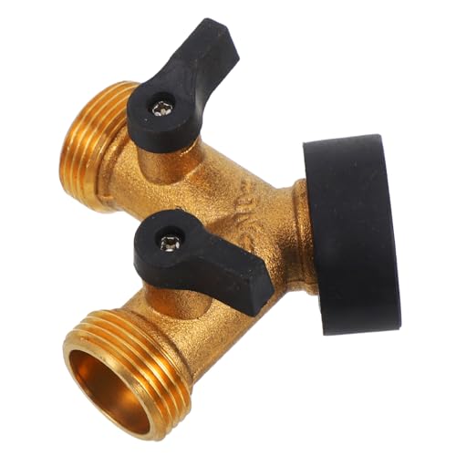 GALPADA Kupfer Waschmaschinen Wasserhahn Verteiler mit Absperrventilen Verstellbarer Wasserdruck und Durchfluss Außenwasserhahn Adapter Robuster Doppelschlauch Splitter für Garten und von GALPADA