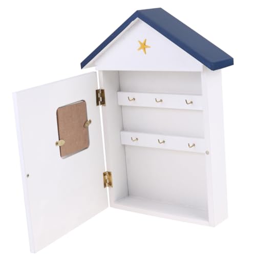 GALPADA Mediterraner Schlüsselhalter Hausförmig Holz Aufbewahrungsbox mit Haken Wandmontage für Ordentliche Schlüsselorganisation und Dekorative Heimwanddekoration Sail und Star Design von GALPADA