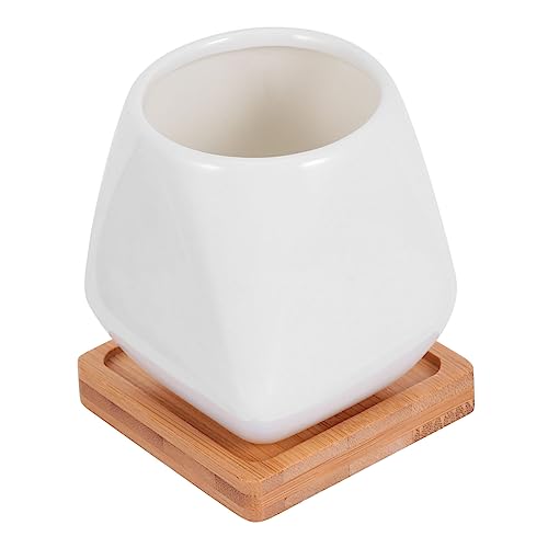 GALPADA Mini Blumentopf Keramik mit Untersetzer Weißer Mini Pflanztopf für Sukkulenten Kaktusfreundlicher Gartenübertopf Kompakter Desktop Planter für Zimmerpflanzen von GALPADA