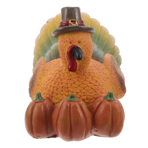 GALPADA Resin Turkey Statue Handbemalt Robuste Thanksgiving Deko für Garten und Esstisch Herbstliche Erntedank Figur mit Kürbis Vielseitige Tischdekoration für Innen und Außen im Herbst von GALPADA
