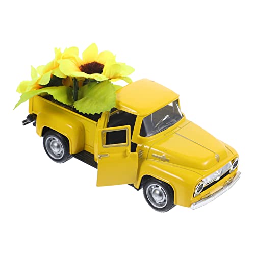 GALPADA Metall LKW Dekoration mit Sonnenblumen Vintage Tablett Dekoration Künstliches Blumenmodell für Tisch und Regal LKW Ornament für Feste aus Metall von GALPADA