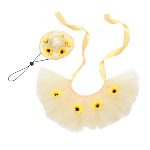 GALPADA Sommerliches Haustier Kostüm Teiliges mit Strohhut Wreath und Netzrock Verstellbar Atmungsaktiv Geeignet für Kleine Hunde und Katzen für Strand Urlaub und Outdoor Fotosessions von GALPADA