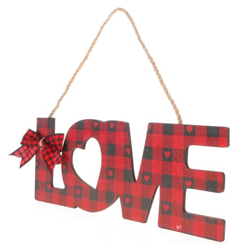 GALPADA Valentinstag Holz Türschild Love Hängendes Dekoherz mit Karomuster Langlebiges Wand und Türdekor Geschenkidee für Freundin Rustikales Herz Dekoschild Wiederverwendbar von GALPADA
