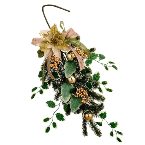 GALPADA Weihnachtlicher Teardrop Swag Kranz mit Künstlichen Tannenzweigen und Goldenen Kugeln Langlebige Weihnachtsdeko für Treppengeländer Fenster und Tür Festliche Dekoration von GALPADA