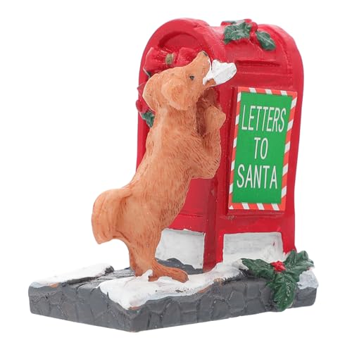 GALPADA Weihnachtsdeko Miniatur Briefkastenfigur mit Rotem Hund Festliche Tischdekoration für Dessert und Wohnzimmer für Weihnachtskulisse Party und Schaufenster von GALPADA