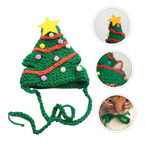 GALPADA Weihnachtshut für Katzen Handgefertigte Wollmütze Weihnachtsbaum-Design Weicher Bequemer Kopfschmuck für Haustierfestlichkeiten für Katzenparty und Fotosession von GALPADA