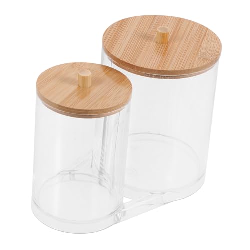 GALPADA und Holz Kosmetik Aufbewahrungsbox mit Doppelöffnung Transparenter Baumwollpad und Wattestäbchenhalter für Badezimmer Platzsparender Organizer für Schminktisch und Badablage von GALPADA