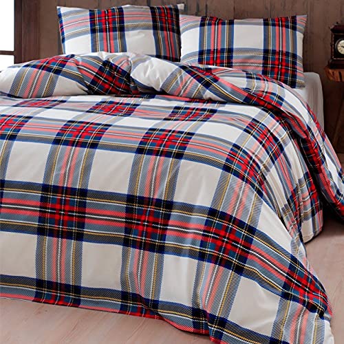 Bettbezug für Einzelbett, Bettbezug für Einzelbett, schottisches Tartan, natürliche Farbe (Natur, Einzelbett) von GALTEX
