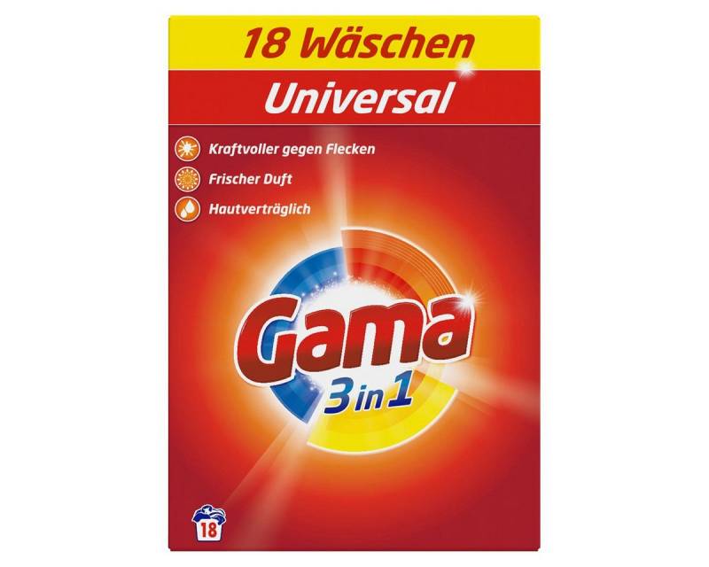 GAMA Gama Waschpulver Universal 3in1 für 18 WL Waschmittel 1,08kg (1er Pack Vollwaschmittel von GAMA