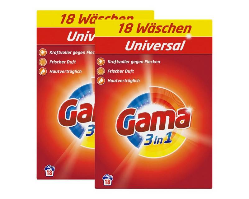 GAMA Gama Waschpulver Universal 3in1 für 18 WL Waschmittel 1,08kg (2er Pack Vollwaschmittel von GAMA