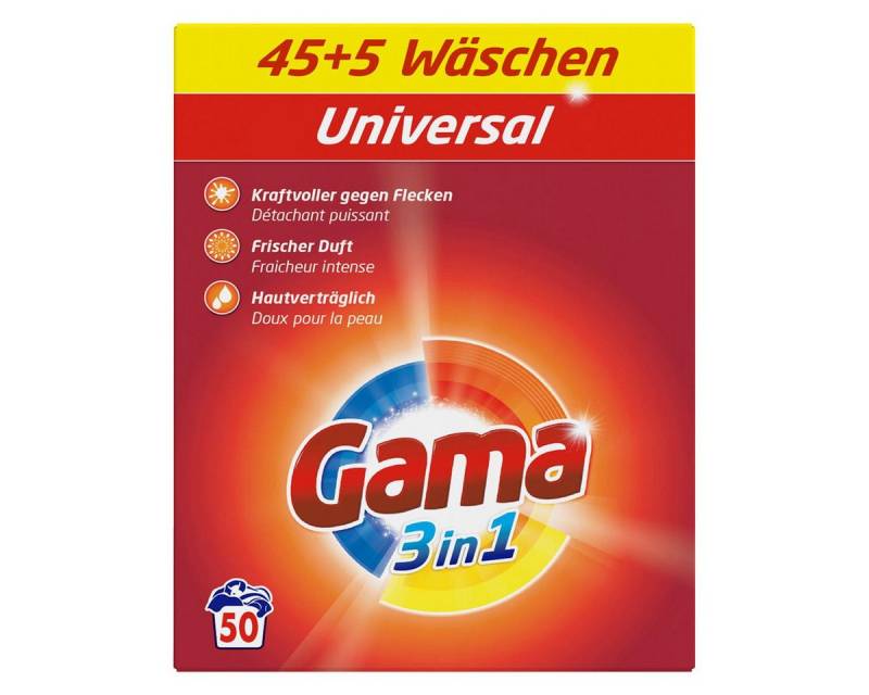 GAMA Gama Waschpulver Universal 3in1 für 50 WL Waschmittel 3kg (1er Pack) Vollwaschmittel von GAMA