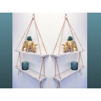 2-stöckig, Weiß Gewaschen, Rustikal, Seil, Regal, Doppelleiter, Pflanzgefäß, Badezimmer, Schlafzimmer, Wohnzimmer, Dekoration, Vintage-Geschenk von GAMAGOshop