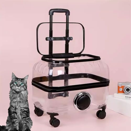 GAMAK Transparente Katzenbox Transportbox mit Teleskopgriff und RäDern, Atmungsaktive Reisetasche füR Haustiere Von Oben Zu öFfnen füR Kleine MittelgroßE Hunde Katzen (Color : Clear) von GAMAK