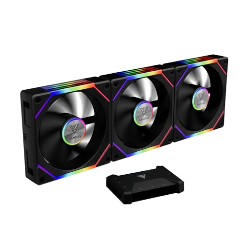 GAMDIAS 120 mm ARGB-PC-Gehäuselüfter, Computer-Gehäuselüfter, kabelloser Daisy-Kettenanschluss, Dual-Infinity-Spiegelbeleuchtung, austauschbares Lüfterblatt für umgekehrten Luftstrom, Leistung 30 mm von GAMDIAS