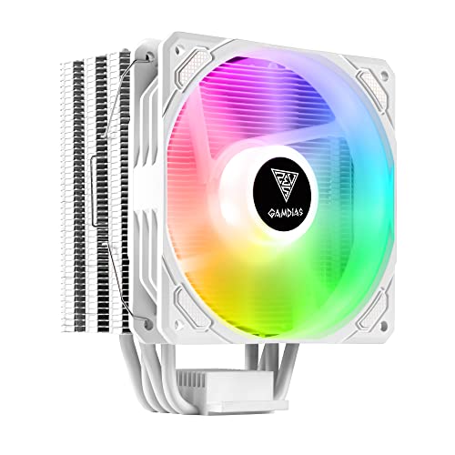 GAMDIAS BOREAS E1-410 WH CPU-Kühler, CPU-Luftkühler, CPU-Lüfter, direkter Berührungskontakt, 4 Kupfer-Heatpipes, Dual Ring ARGB, vollständig anpassbare ARGB-Beleuchtung, kompatibel mit Intel & AMD von GAMDIAS