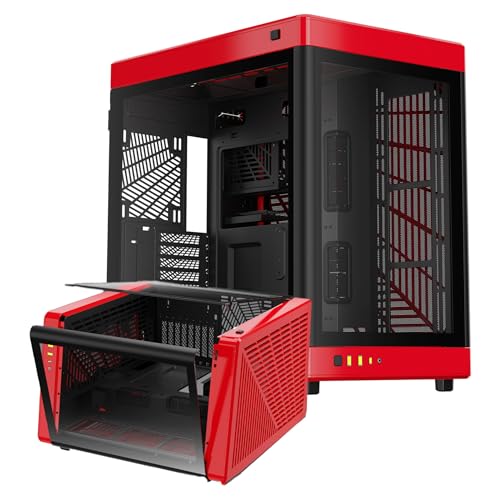GAMDIAS NESO P1 ATX-Gehäuse (Full Tower ATX, One-Touch-Swing-Open), Panorama-Hartglasscheibe, Dual-Cahmber, doppelte Ausrichtung, hoher Luftstrom, Kabelmanagement, geräumiger Innenraum von GAMDIAS