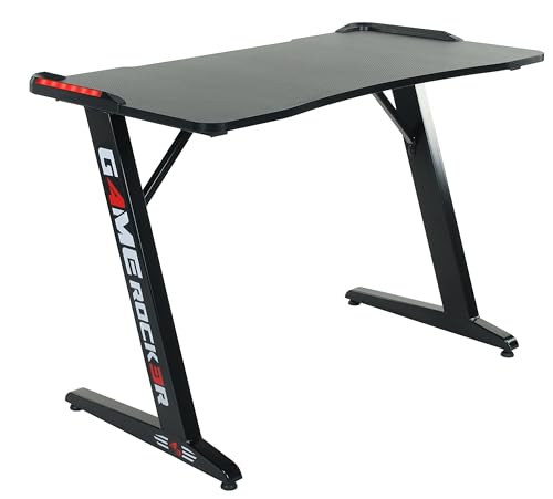 GAME ROCKER Gaming Tisch GT-22, integrierte LED-RGB-Beleuchtung, melaminbeschichtete Tischplatte in Carbonoptik, 110 x 60 x 76 cm, schwarz von GAME ROCKER