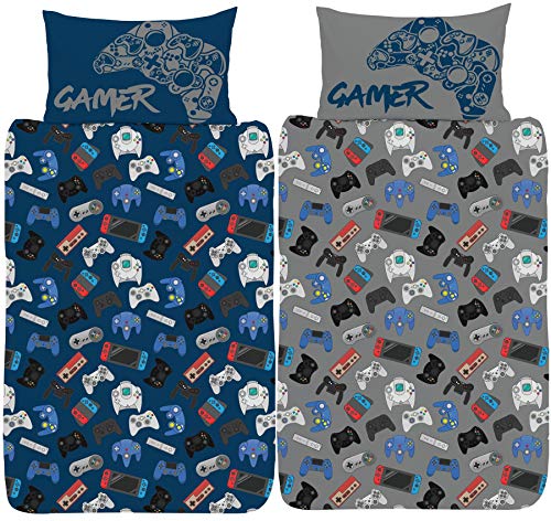 GAMER Bettwäsche-Set für Einzelbett, wendbares Bettwäsche-Set mit Gaming-Controller-Design, Polycotton von GAMER