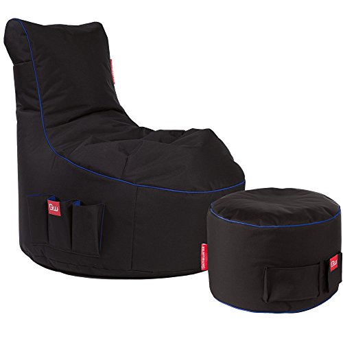 Gamewarez Arctic Blizzard 2.0 Bundle – Set aus Gaming-Hocker und Gaming-Sitzsack, mit Seitentasche & Headset-Halter, Made in Germany, schwarz-blau von Gamewarez