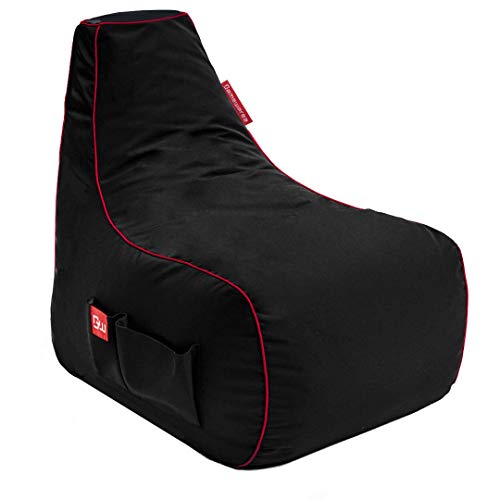 GAMEWAREZ Crimson Warrior Sitzsack – Gaming-Sitzsack, Indoor und Outdoor geeignet, mit Rückenlehne zum Zocken, praktische Seitentasche, robust und reißfest, Made in Germany, schwarz-rot von Gamewarez