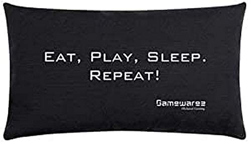 GAMEWAREZ Kissen "Eat, Play, Sleep, Repeat" für Wohn- und Schlafzimmer, Reisekissen, Made in Germany. Grau meliert mit angesagtem Gaming-Spruch von GAMEWAREZ