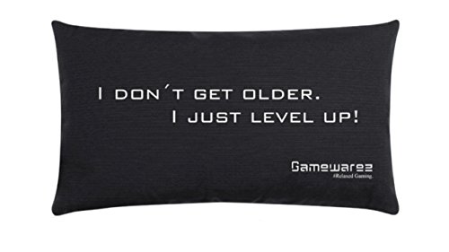 GAMEWAREZ Kissen "I don't get older, I just Level up!" für Wohn- und Schlafzimmer, Reisekissen, Made in Germany. Grau meliert mit angesagtem Gaming-Spruch von GAMEWAREZ