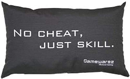 GAMEWAREZ Kissen "No cheat, just skill" für Wohn- und Schlafzimmer, Reisekissen, Made in Germany. Grau meliert mit angesagtem Gaming-Spruch von Gamewarez