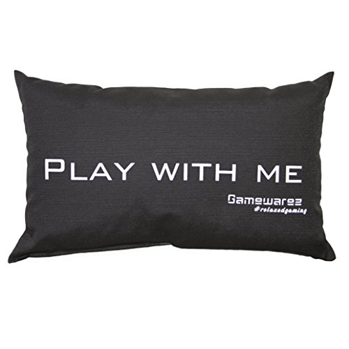 GAMEWAREZ Kissen "Play with me" für Wohn- und Schlafzimmer, Reisekissen, Made in Germany. Grau meliert mit angesagtem Gaming-Spruch von GAMEWAREZ