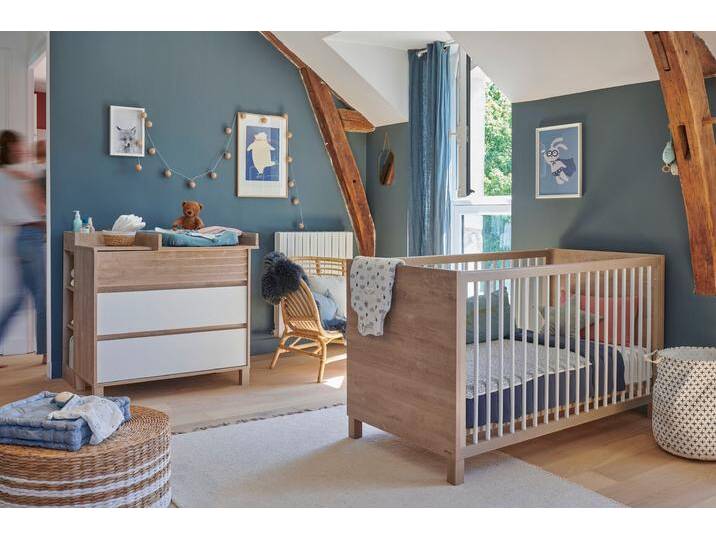 Babyzimmer-Komplettset GAMI Achille Set N2 , blond eiche nachbildung, Blond Eiche Nachbildung / Weiss + ohne Matratze, B/H: 70cm x 140cm, Blond Eiche Nachbildung / Weiss, Schlafzimmermöbel-Sets, Praktisches und funktionales Babyzimmer von GAMI