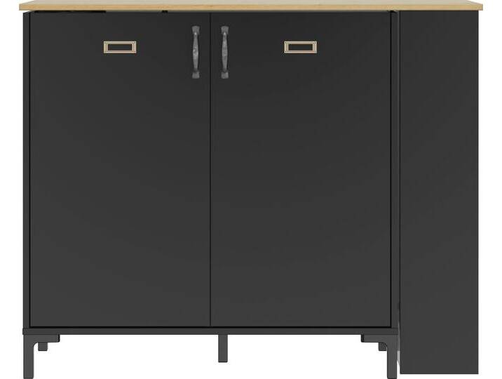 Bartisch GAMI Manchester , schwarz (schwarz, eiche helvezia, schwarz, eiche helvezia), B:94cm H:93cm T:45cm, Tische, Bar schwenkbar 2 Türen von GAMI