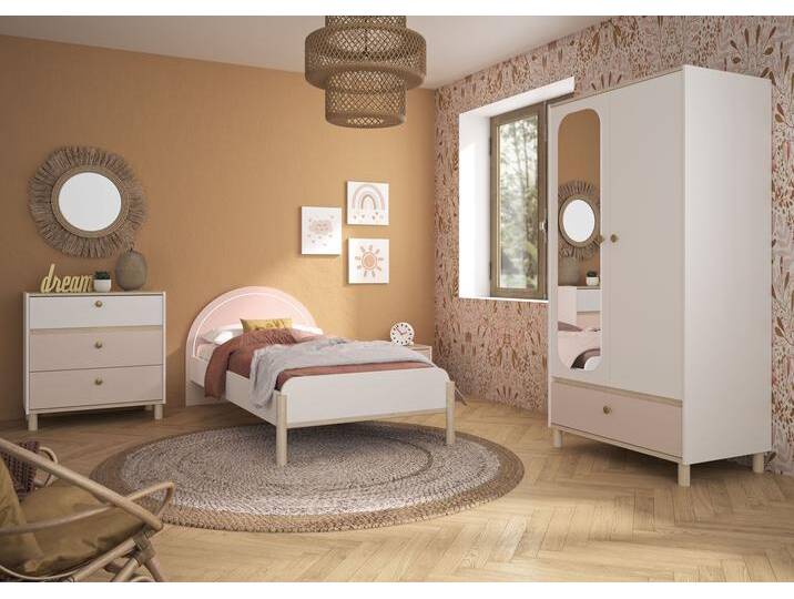 Jugendzimmer-Set GAMI Romy , rosa (weiß, rosa), ohne Matratze, B/H: 90cm x 200cm, Spanplatte, Schlafzimmermöbel-Sets, Elegantes Design für eine sanfte und feminine Atmosphäre. von GAMI