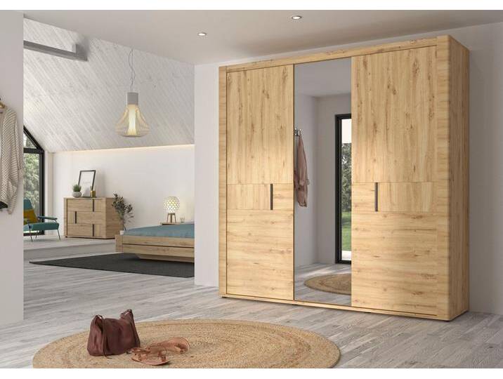 Kleiderschrank GAMI Confidence , braun (eiche artisan), B:220cm H:222cm T:59cm, Schränke, Drehtürenschrank Kleiderschrank, aus Kiefernholz mit Spiegel von GAMI