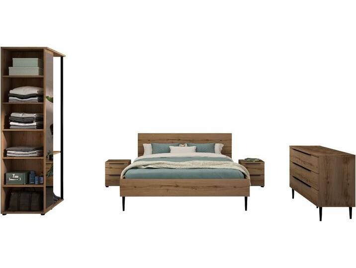 Schlafzimmer-Set GAMI, braun (eiche helvezia), B:146cm H:90cm T:13cm, Melamin, Schlafzimmermöbel-Sets, Vollständiges Zimmer mit funktionalen und praktischen Ablagen von GAMI