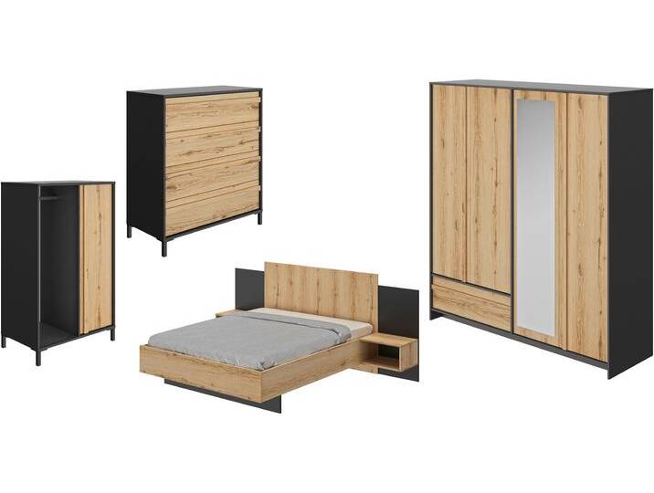 Schlafzimmer-Set GAMI Mimizan , braun (schwarz – eiche helvezia), B/H: 140cm x 200cm, Schlafzimmermöbel-Sets von GAMI