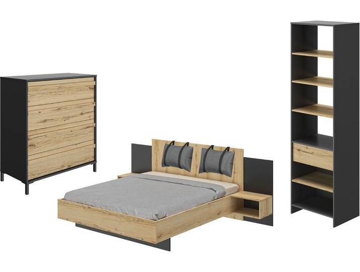 Schlafzimmer-Set GAMI Mimizan , braun (schwarz – eiche helvezia), B/H: 140cm x 200cm, Schlafzimmermöbel-Sets von GAMI