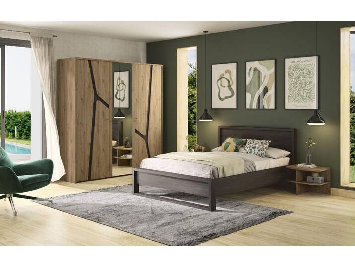Schlafzimmer-Set GAMI SET (4-tlg) , schwarz (schwarzeiche), ohne Matratze, B/H: 160cm x 200cm, Spanplatte, Schlafzimmermöbel-Sets, Ein elegantes und funktionales Schlafzimmer. von GAMI