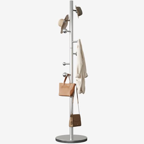 GAMNOF Garderobenständer Freistehend Metall Stehgarderobe Modern Garderobenbaum Freistehend Edelstahl Garderobenständer für Eingangsbereich, Flur, Schlafzimmer (Silber) von GAMNOF