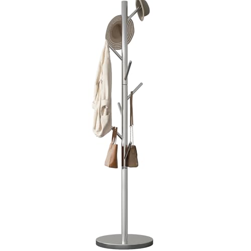 GAMNOF Silber Garderobenbaum Freistehend, Metall Stehgarderobe, Edelstahl Garderobenständer Freistehend Modern Garderobenständer für Eingangsbereich, Flur, Schlafzimmer (Silber) von GAMNOF