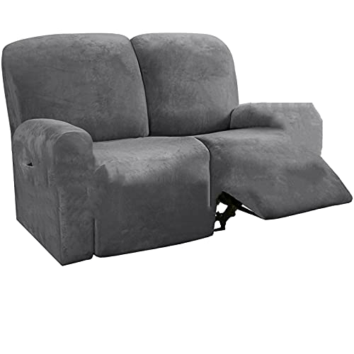 6 Stück hochelastischer Samt-Sofabezug für 2-Sitzer-Liegestuhl, Loveseat-Möbelschutz (grau, Love Seat) von GAMUKAI