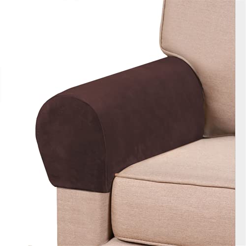 Stretch-Samt-Armlehnenbezüge, Spandex, rutschfest, für Stühle, Sofa, Sessel, Schonbezüge für Liegestuhl, Sofa, 2 Stück (braun) von GAMUKAI