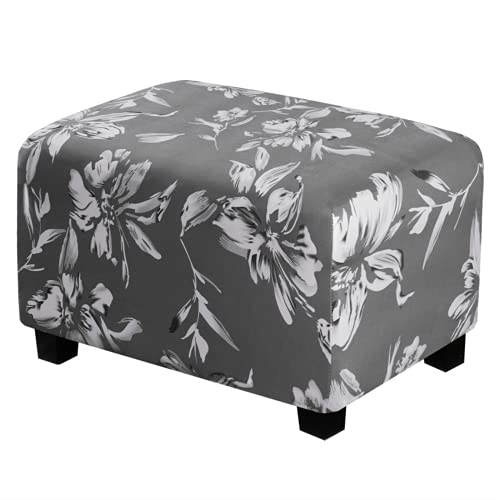 Lily Ottoman-Bezug mit Blumenmuster, quadratischer Fußhocker, rechteckiger Stretch-Sofa-Tritthocker-Schonbezug (grau, XL) von GAMUKAI