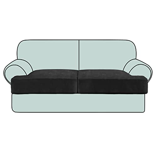 Samt-T-Kissenbezug, 2-teilig, Sofa-Schonbezüge, Kissenbezüge für 2 Kissen, Loveseat, Couch, T-förmige Kissenbezüge für Sofasitz (2, schwarz) von GAMUKAI