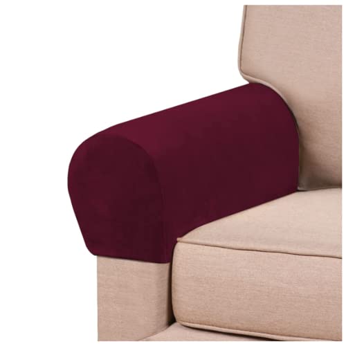 Stretch-Armlehnenbezüge aus Samt, Armlehnenbezüge für Stühle, Couch, Sofa, Sessel, Schonbezüge für Liegestuhl, 2 Stück (Burgunderrot) von GAMUKAI